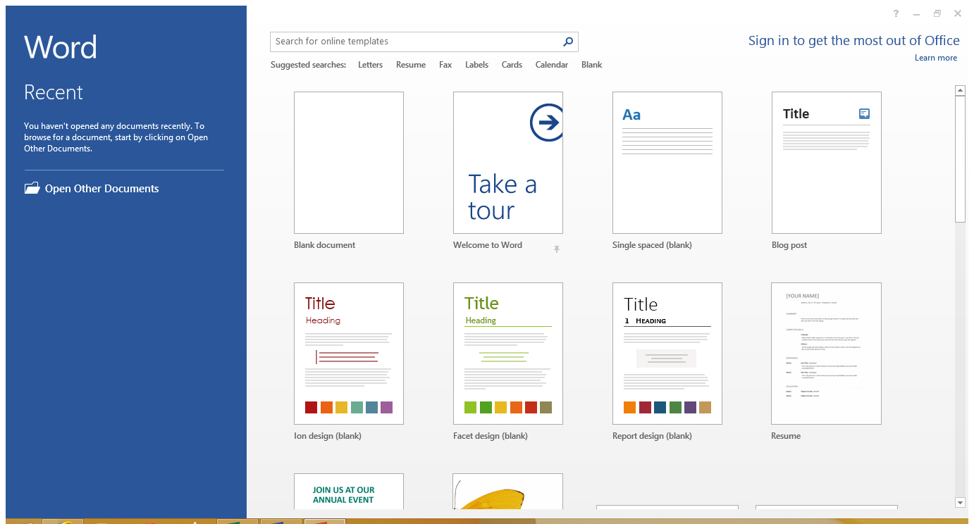 Microsoft Word 2013 Start Templates (2013)